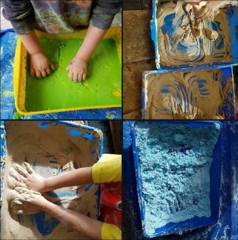 Compilation of images showing children's hands playing