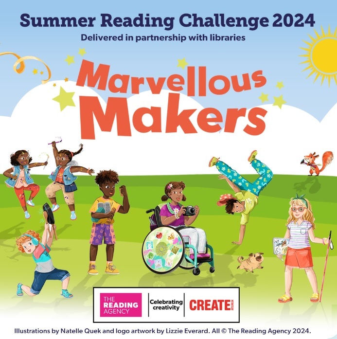 Cartoon image of children having fun in Reading Challenge