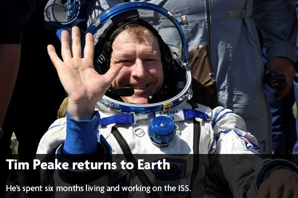 Tim Peake returns to Earth
