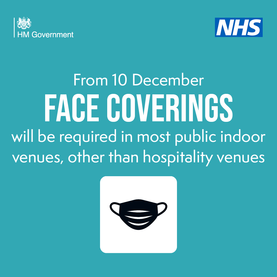 From 10 Dec Face Coverings in most indoor venues