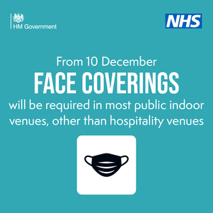 From 10 Dec Face Coverings in most indoor venues