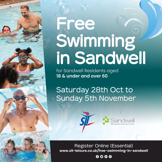 Free Swimming for Sandwell residents aged 18 and under and 60 and over - Sat 28 Oct to Sun 5 Nov 2023
