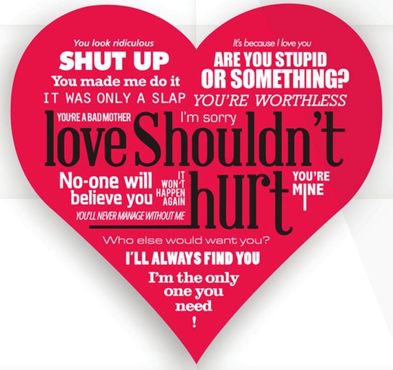 Heart with the words "Love Shouldn't Hurt"