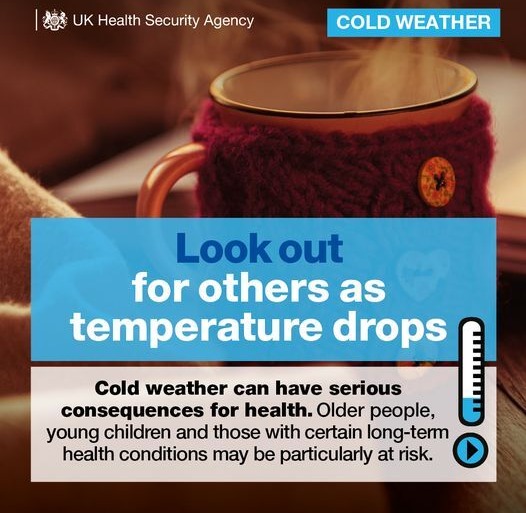 UKHSA has issued an amber cold weather alert from today until Friday 12 January