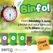 From Monday 3 June please put your bins out by 5.30am on your collection day