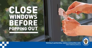 Burglary prevention campaign graphic - close windows before going out