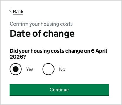 Universal credit hosing costs change