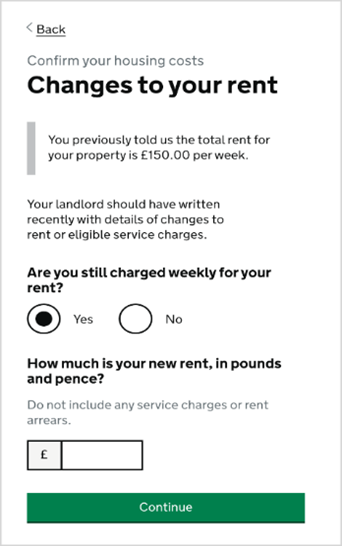 Universal credit hosing costs change 2