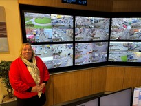 Councillor Suzanne Hartwell at CCTV control 