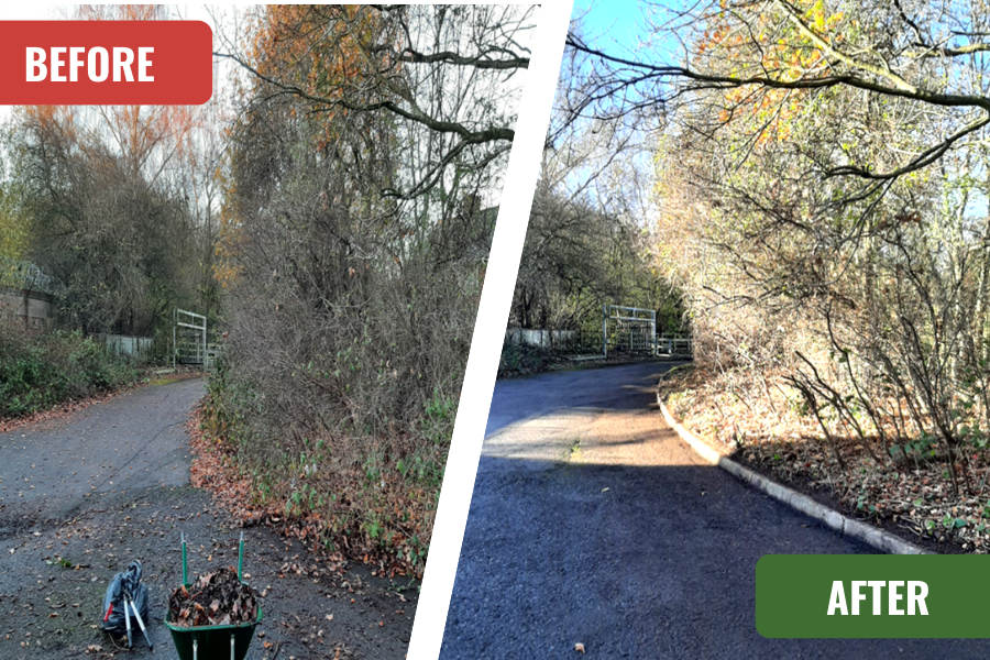 St John's Road in Tipton before and after a 'green hit squad' clean-up