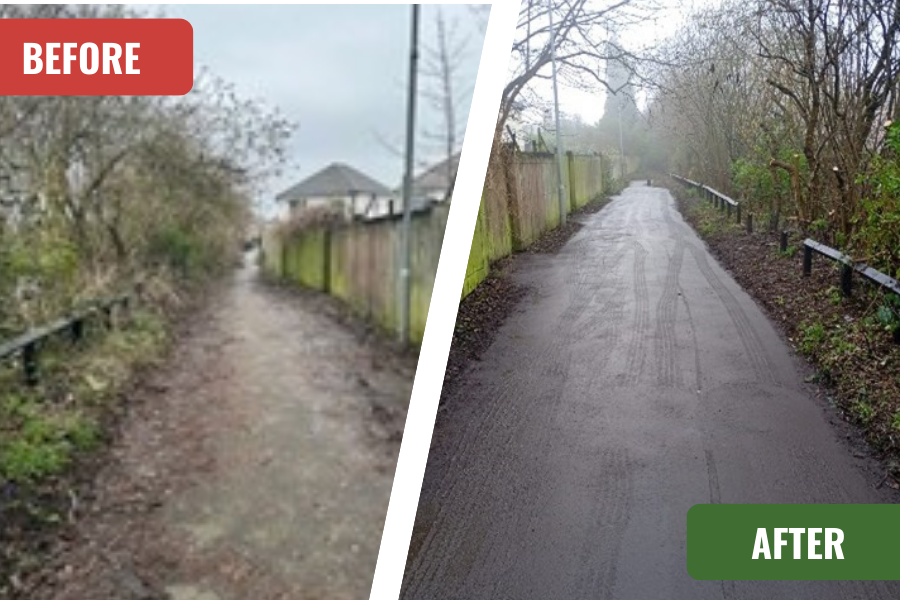 Oxford Way alleyway in Tipton before and after a clean-up