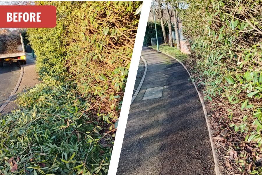 Before and after photos of a clean-up in Southbank Road Cradley Heath