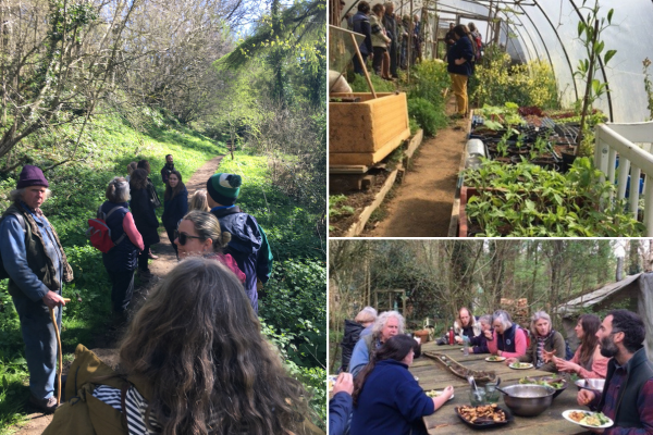 Visitor tour to tinkers bubble viewing polytunnel woods and eating a home grown lunch