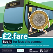 Bus it campaign poster advertising fares of £2 on many Somerset bus routes