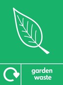 Recycle Now logo with an illustration of a leaf and text saying 'garden waste'