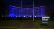 County Hall illuminated blue