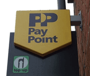 GIF showing an image of an old style payment card. Second image of a pay point sign outside of a shop.