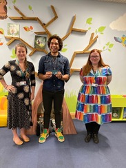 Liz Dawson (Service Director for Culture), Joseph Coelho, and Christina Evans (Library manager and Development Officer)