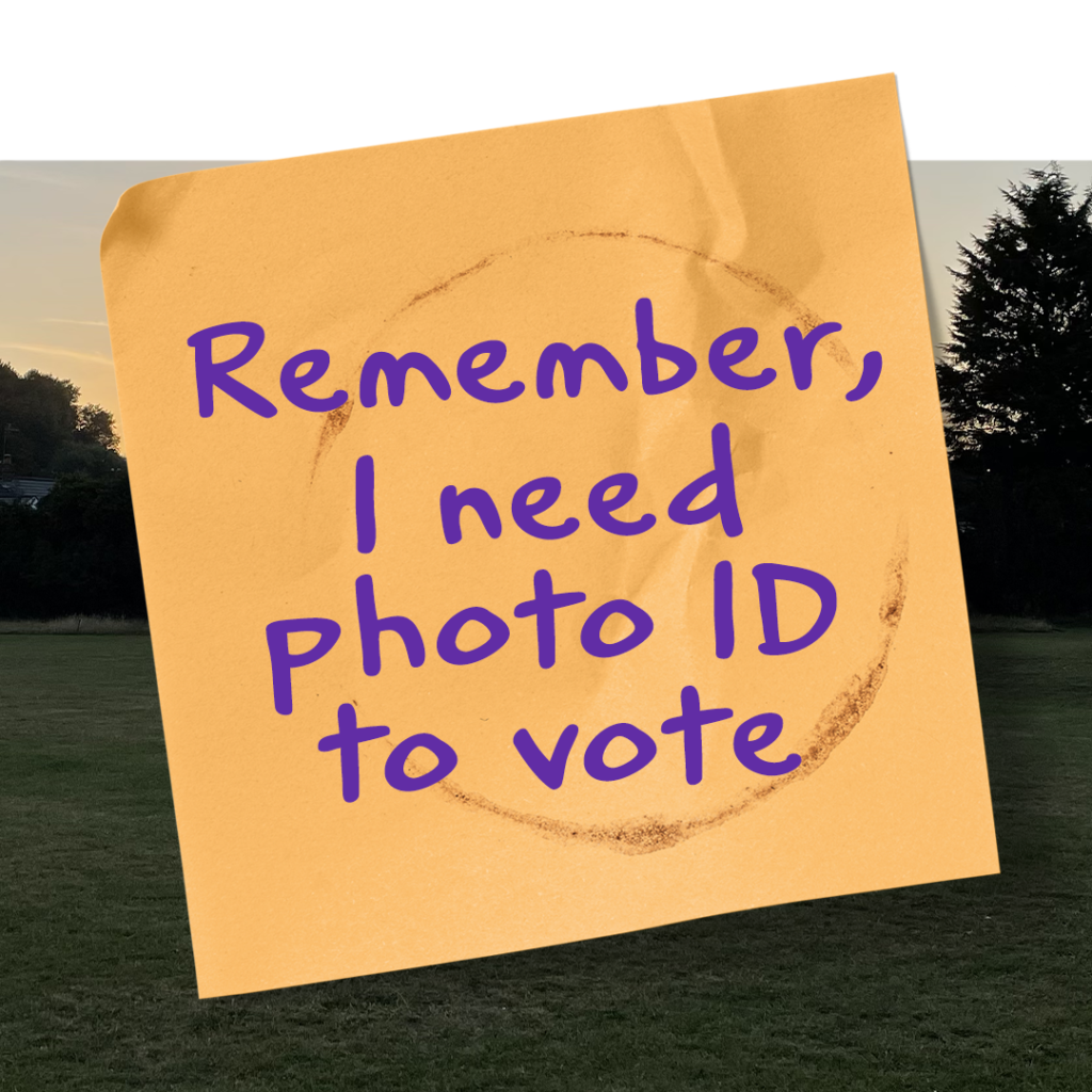 Voter ID reminder on a post-it note