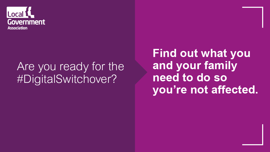 Purple background captioned "Are you ready for the #DigitalSwitchover? Find out what you and your family need to do so you’re not affected"