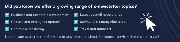 Advert with a mouse cursor and ticked check boxes of other e-newsletter topics, excluding waste