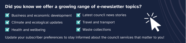 Advert with a mouse cursor and ticked check boxes of other e-newsletter topics, excluding Somerset alerts