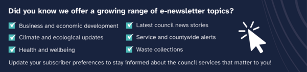 Advert with a mouse cursor and ticked check boxes of other e-newsletter topics, excluding travel and transport