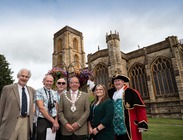 Yeovil in Bloom and Bloom judge stood outside St John's Church, Yeovil