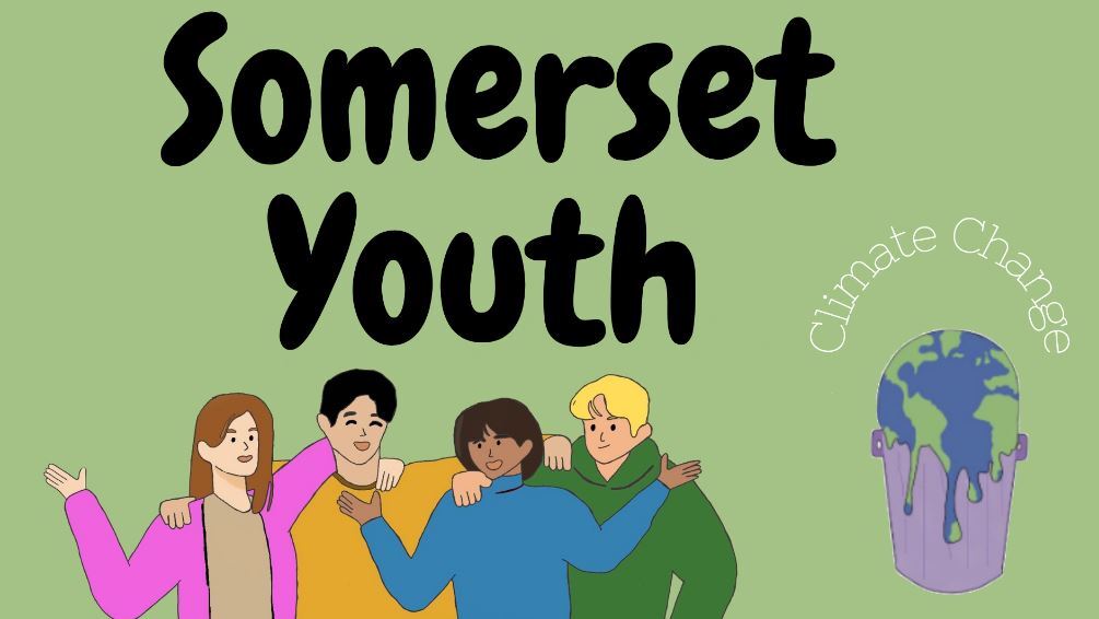 Somerset youth voice graphic depicting young people and a climate change symbol
