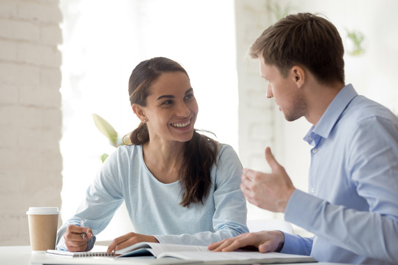 image of man and women in conversation