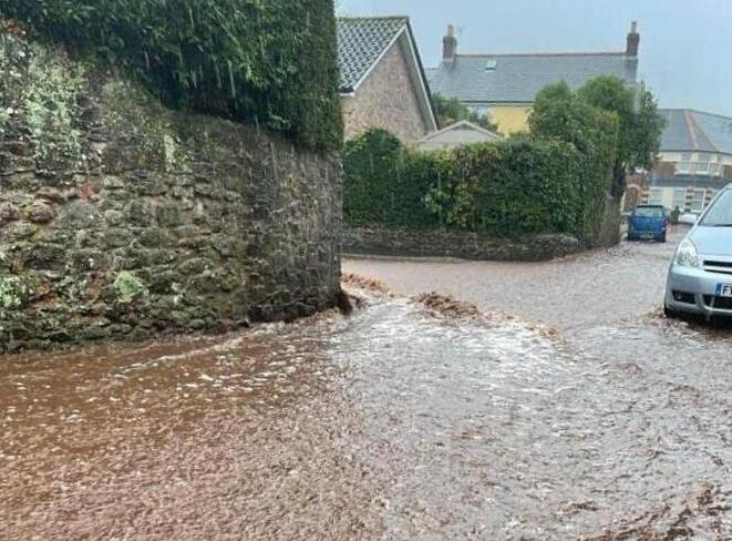 Flooded road in West Somerset