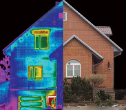 A thermal image showing heat loss of a detached home