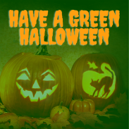 Have a green halloween text above image of carved pumpkins