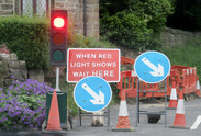 Roadworks with temporary traffic lights