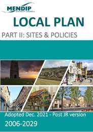 Front cover of the Mendip Local Plan Part II including images of Somerset rural and streetscapes.
