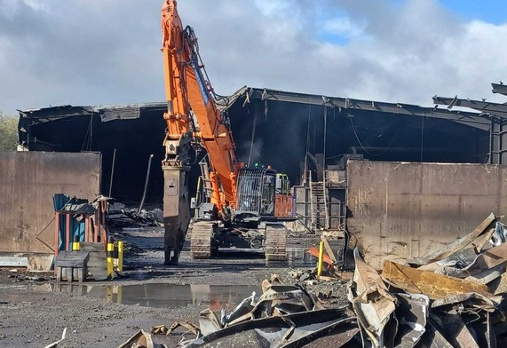 Material Recovery Facility being demolished with specialist equipment 