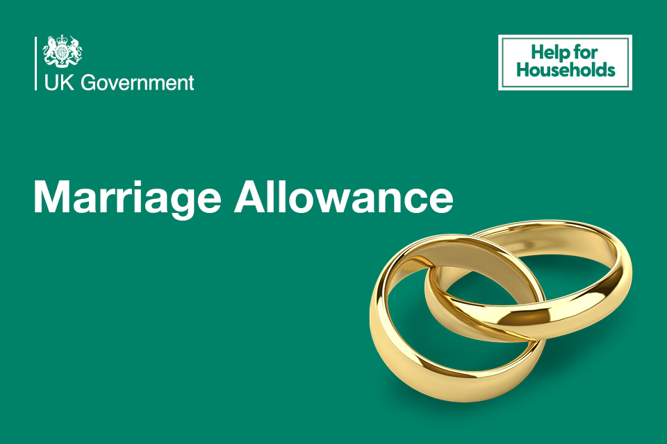 Intertwined wedding rings on a green background, captioned 'Marriage Allowance'.