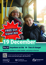 Flyer showing two people on a bus with details of the Bus It campaign.