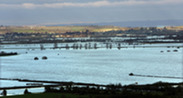 A scene showing extreme flooding across the Somerset Levels.