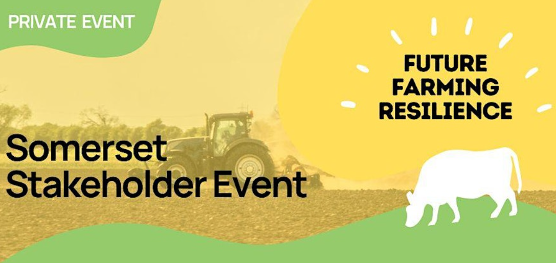 Future Farming Resilience banner. Graphic of a tractor in a field