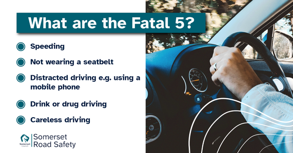 Social graphic featuring a hand on a steering wheel, captioned: 'What are the fatal 5?'