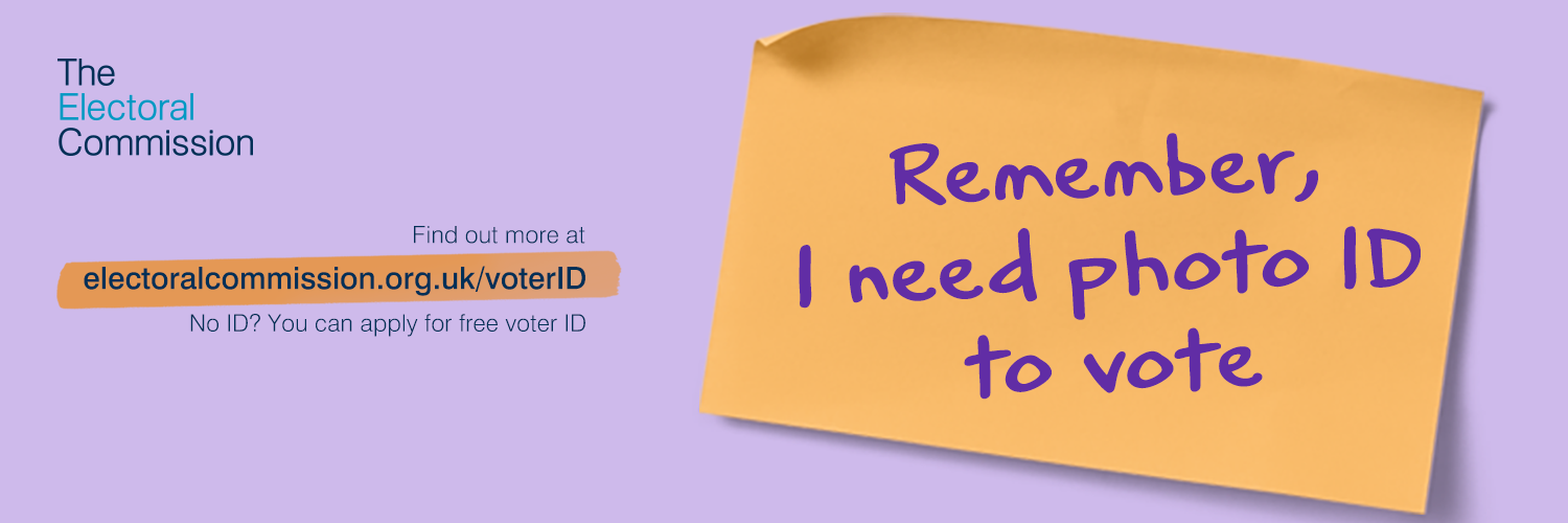 Social graphic by the electoral commission featuring a post-it note, captioned: 'remember, i need photo id to vote'.