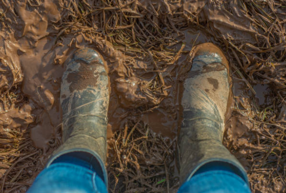 image of muddy farming boots