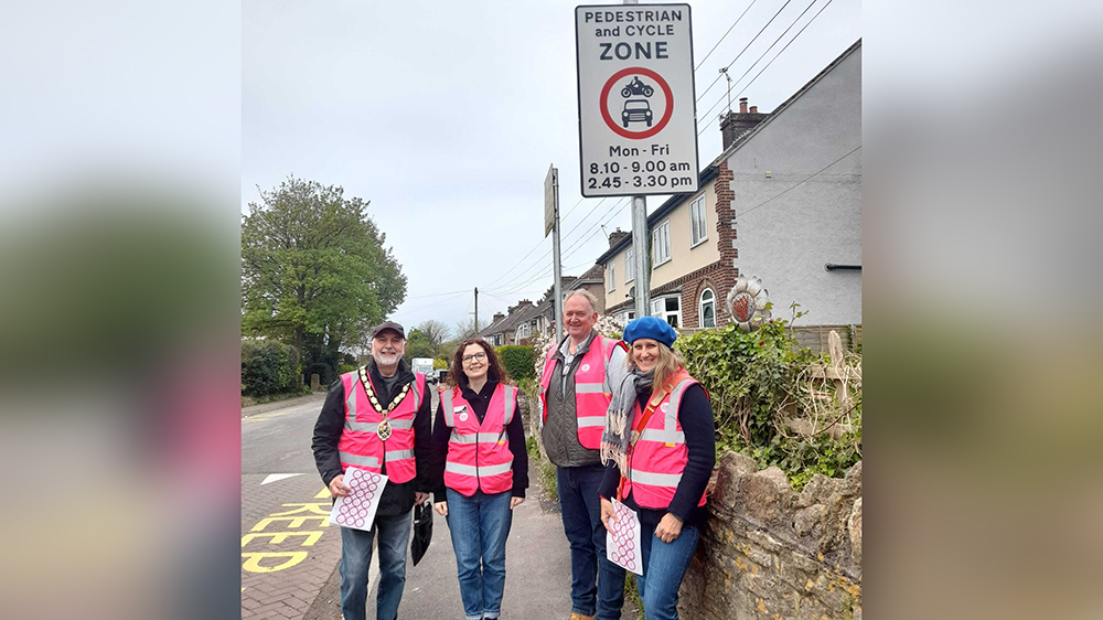 A group of Councillors stood in a pedestrian and cycle zone in Frome.