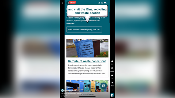 Mobile screenshot of Somerset Council's waste webpage.