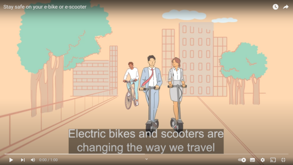 HotSW TS YouTube video thumbnail featuring cartoon characters using e-bikes and e-scooters.