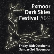 Stars in the shape of a Deer's head against a dark sky, captioned: 'Exmoor Dark Skies Festival 2024, Fri 18 Oct to Sun 3 Nov'.
