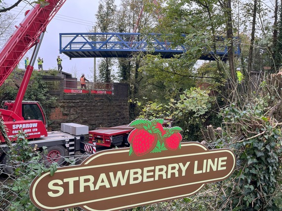 Strawberry line 15ft bridge crane lifted into Shepton Mallet