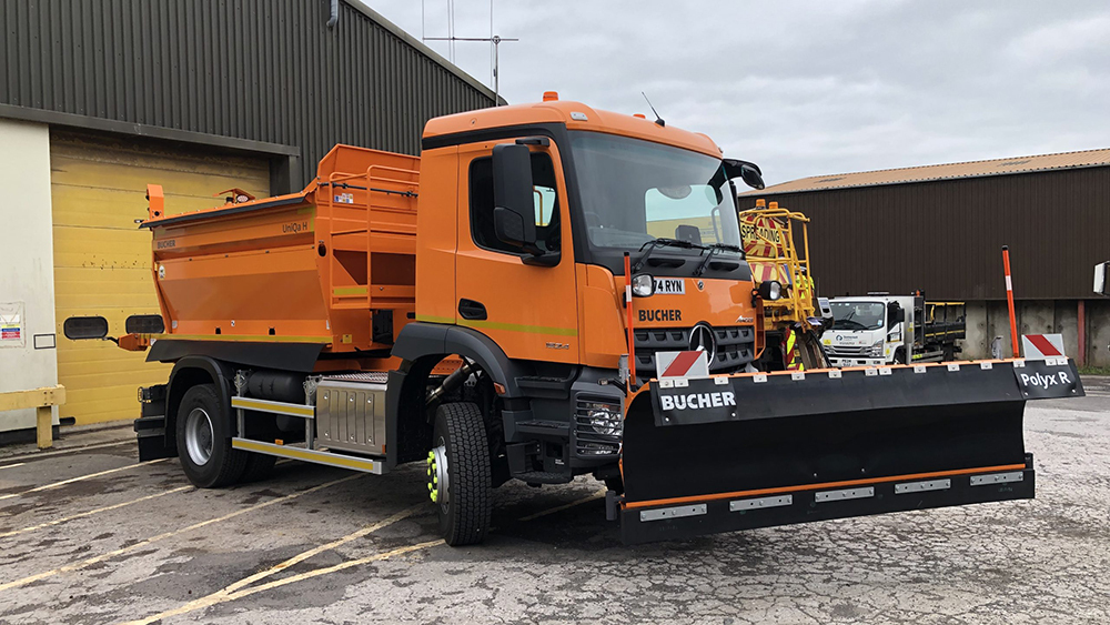 One of two of the new orange road gritters parked at the Council's depot in Yeovil.