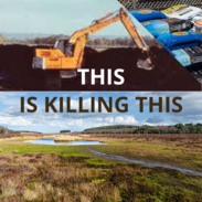 A digger excavating peat from a peat bog